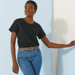 T-Shirt En Topje<Blancheporte T-shirt met ronde hals en korte mouwen, detail in broderie anglaise zwart