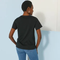 T-Shirt En Topje<Blancheporte T-shirt met ronde hals en korte mouwen, detail in broderie anglaise zwart