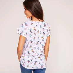 T-Shirt En Topje<Blancheporte T-shirt met ronde hals en bloemenprint, katoen wit