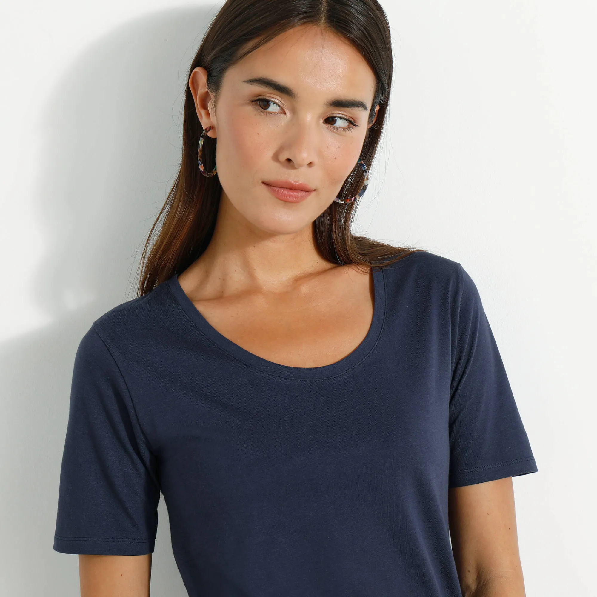 T-Shirt En Topje<Blancheporte T-shirt met ronde hals en korte mouwen marine
