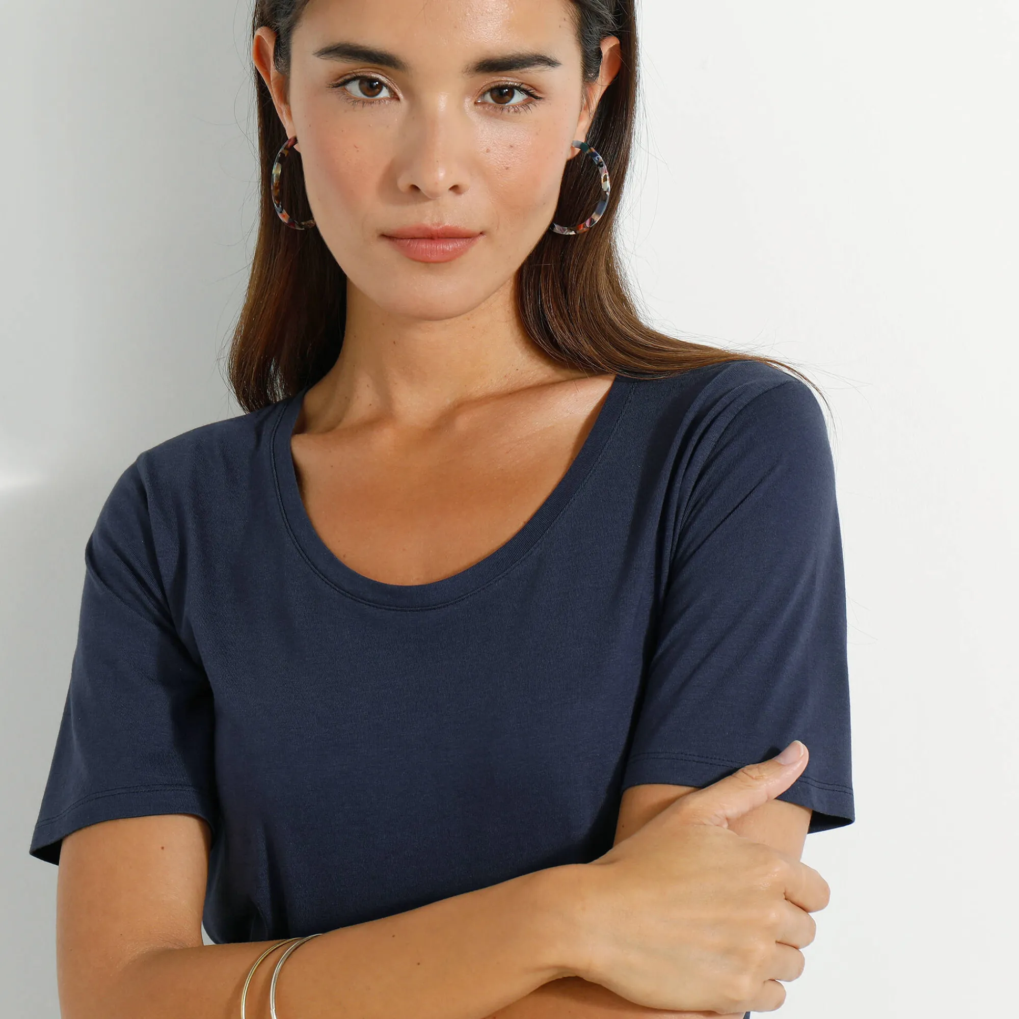 T-Shirt En Topje<Blancheporte T-shirt met ronde hals en korte mouwen marine