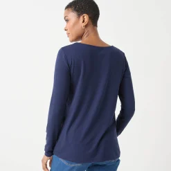 T-Shirt En Topje<Blancheporte T-shirt met ronde hals en lange mouwen in kant marine
