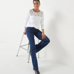 T-Shirt En Topje<Blancheporte T-shirt met ronde hals en lange mouwen in kant wit