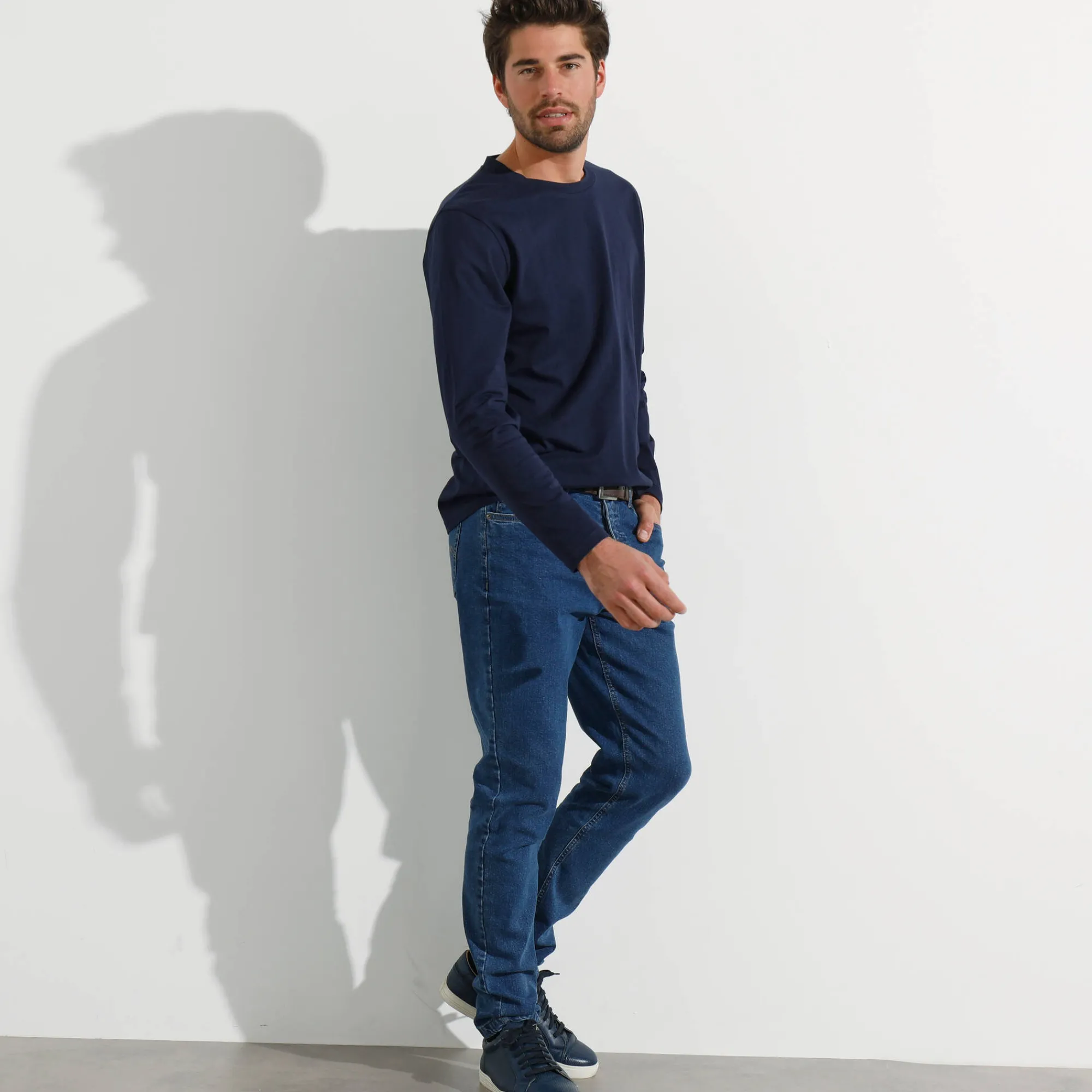 T-Shirt, Hemd En Polo<Blancheporte T-shirt met ronde hals en lange mouwen - set van 3 bordeaux + marine + blauw