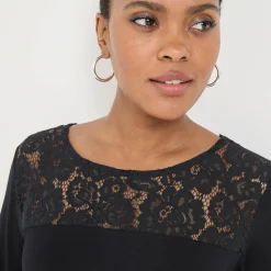 T-Shirt En Topje<Blancheporte T-shirt met ronde hals en lange mouwen in kant zwart