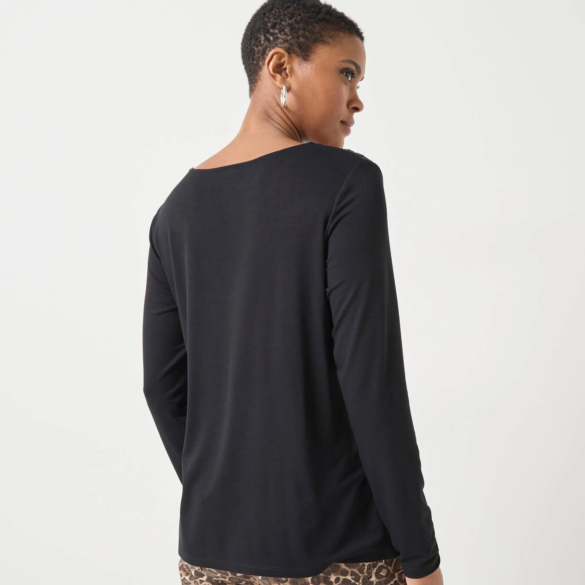 T-Shirt En Topje<Blancheporte T-shirt met ronde hals en lange mouwen in kant zwart