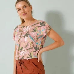 T-Shirt En Topje<Blancheporte T-shirt met ronde hals en tropische print koraal / kaki