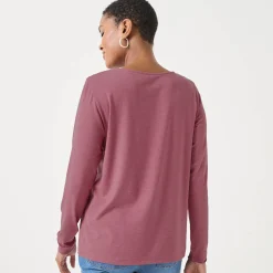 T-Shirt En Topje<Blancheporte T-shirt met ronde hals en lange mouwen in kant chiné rozenhout
