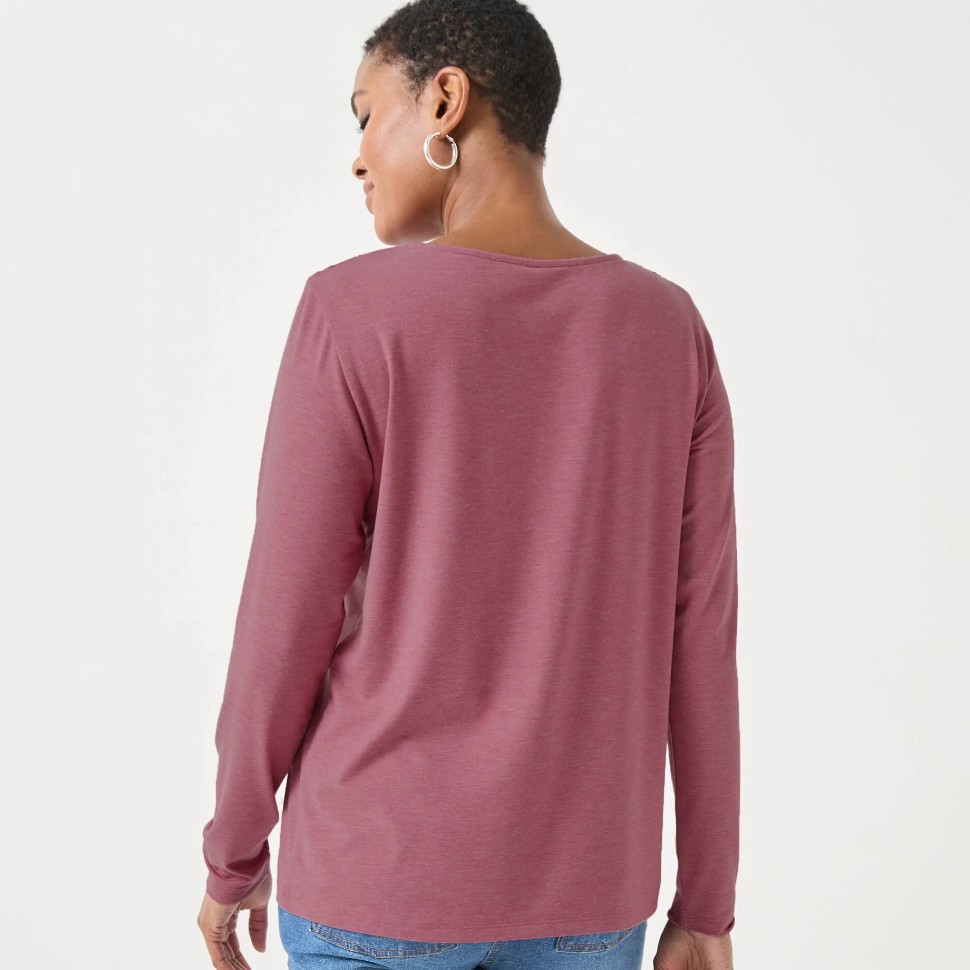 T-Shirt En Topje<Blancheporte T-shirt met ronde hals en lange mouwen in kant chiné rozenhout