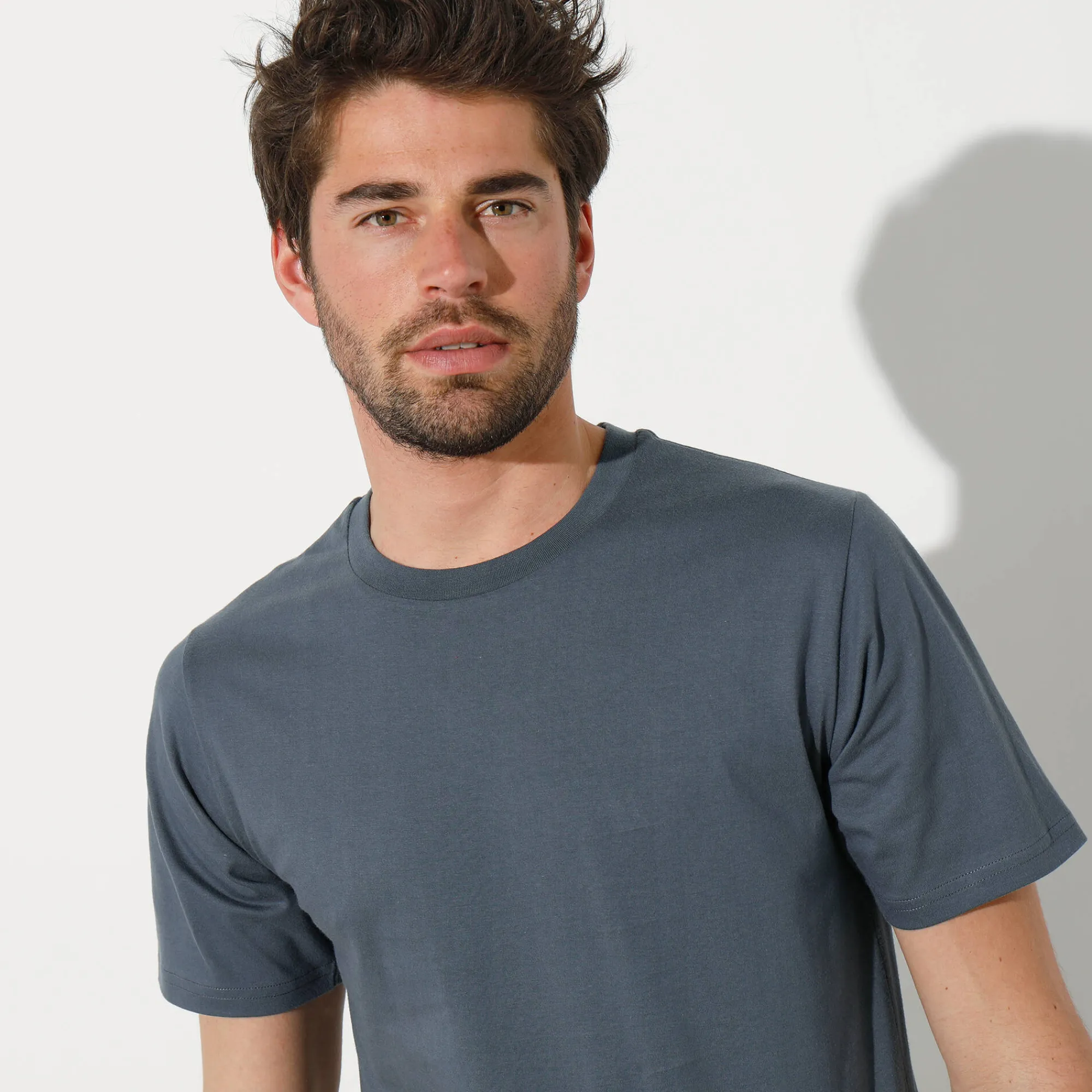 T-Shirt, Hemd En Polo<Blancheporte T-shirt met ronde hals en korte mouwen - set van 3 blauw + bruin + grijs