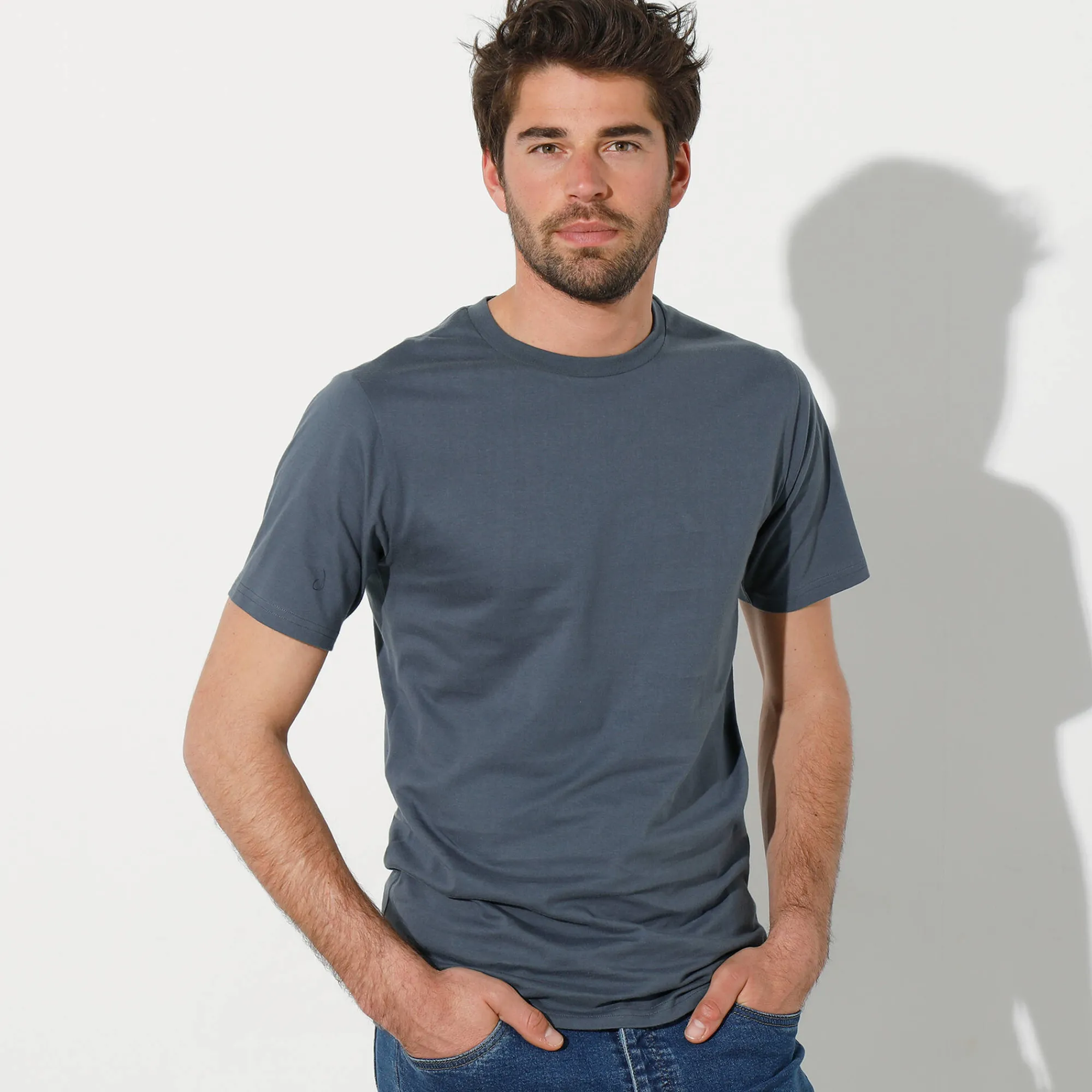 T-Shirt, Hemd En Polo<Blancheporte T-shirt met ronde hals en korte mouwen - set van 3 blauw + bruin + grijs