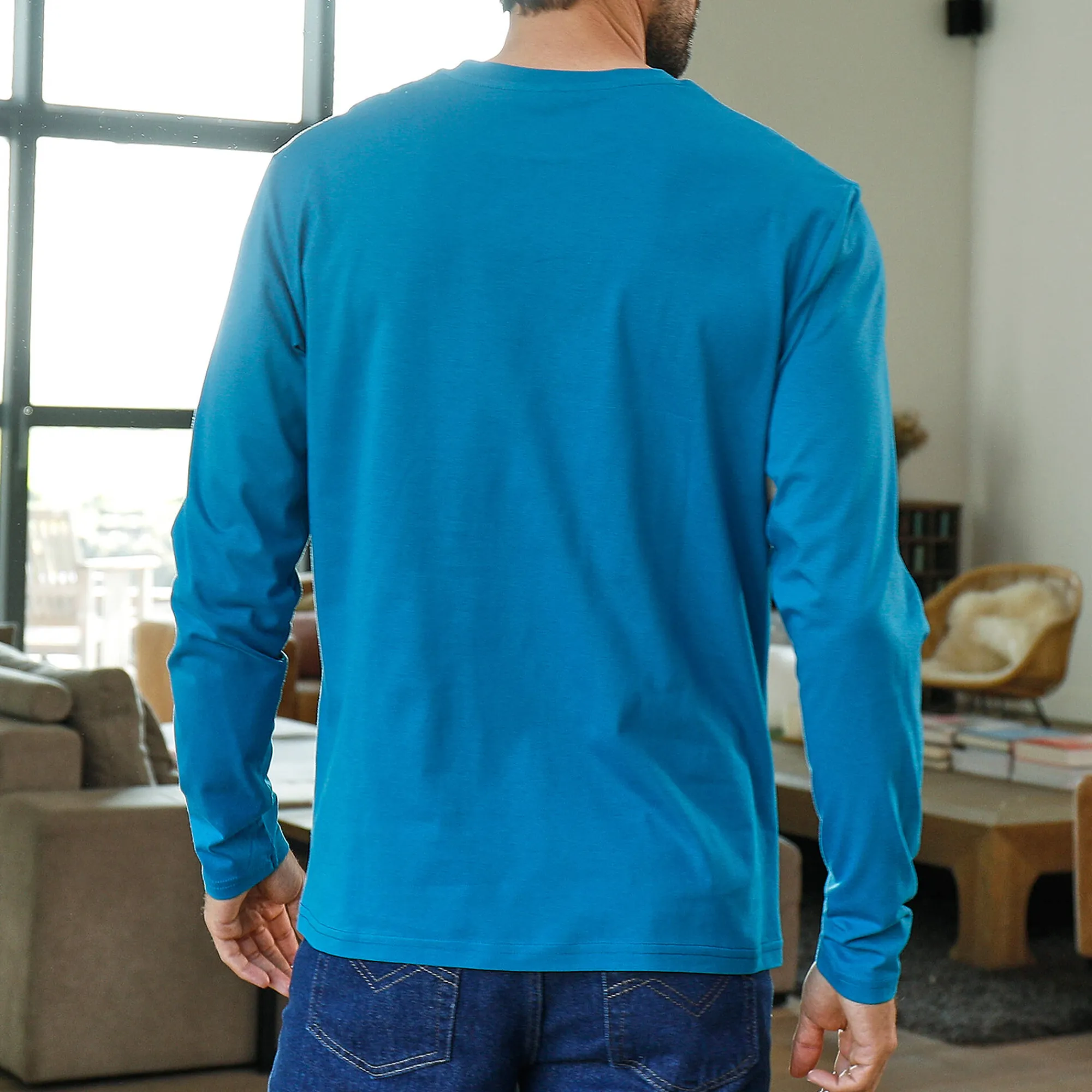 T-Shirt, Hemd En Polo<Blancheporte T-shirt met ronde hals en lange mouwen - set van 3 blauw + bruin + grijs