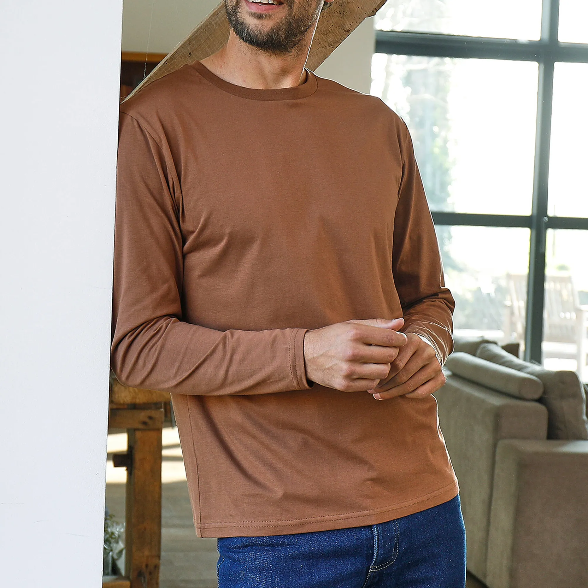 T-Shirt, Hemd En Polo<Blancheporte T-shirt met ronde hals en lange mouwen - set van 3 blauw + bruin + grijs