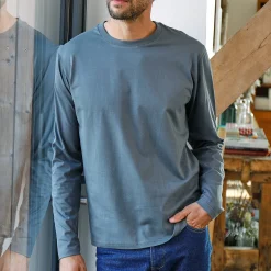 T-Shirt, Hemd En Polo<Blancheporte T-shirt met ronde hals en lange mouwen - set van 3 blauw + bruin + grijs