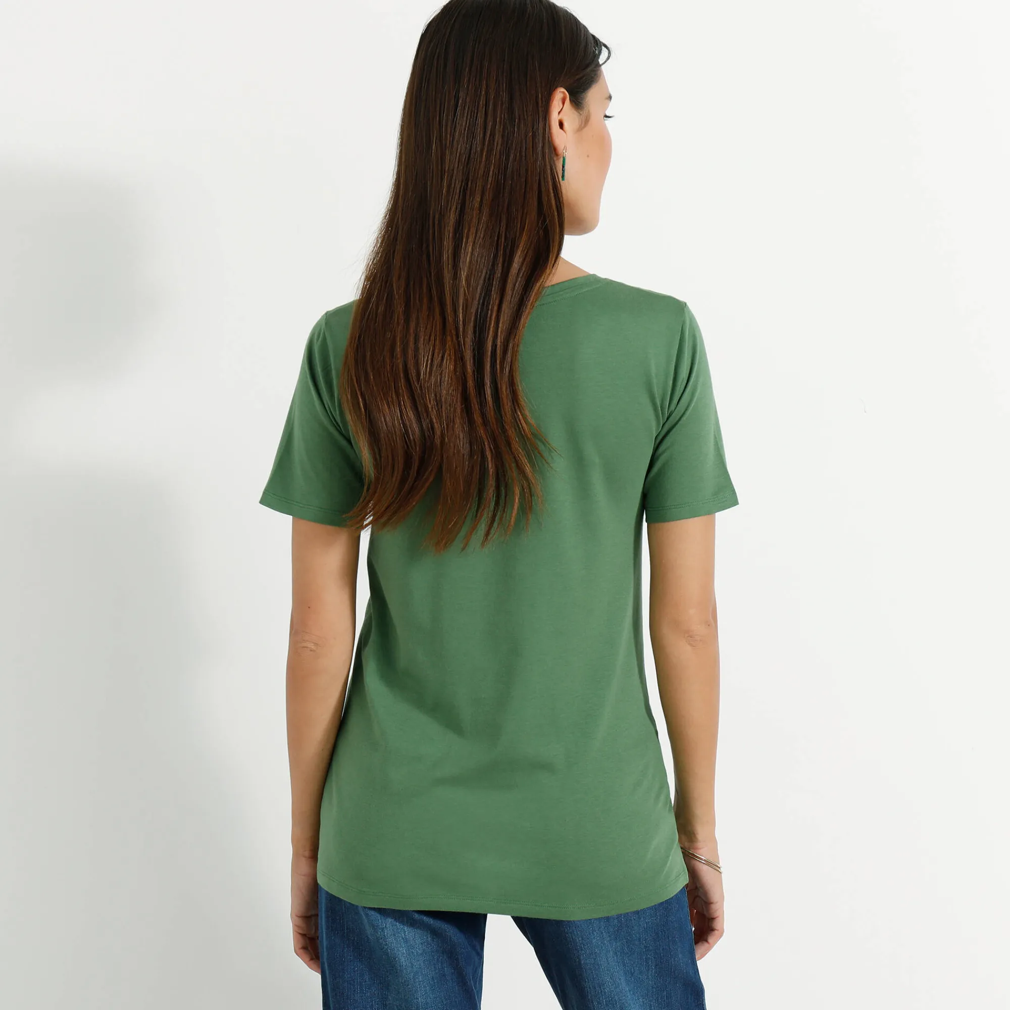 T-Shirt En Topje<Blancheporte T-shirt met ronde hals en korte mouwen mosgroen