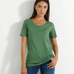 T-Shirt En Topje<Blancheporte T-shirt met ronde hals en korte mouwen mosgroen
