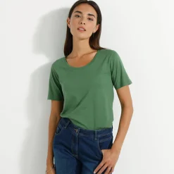T-Shirt En Topje<Blancheporte T-shirt met ronde hals en korte mouwen mosgroen