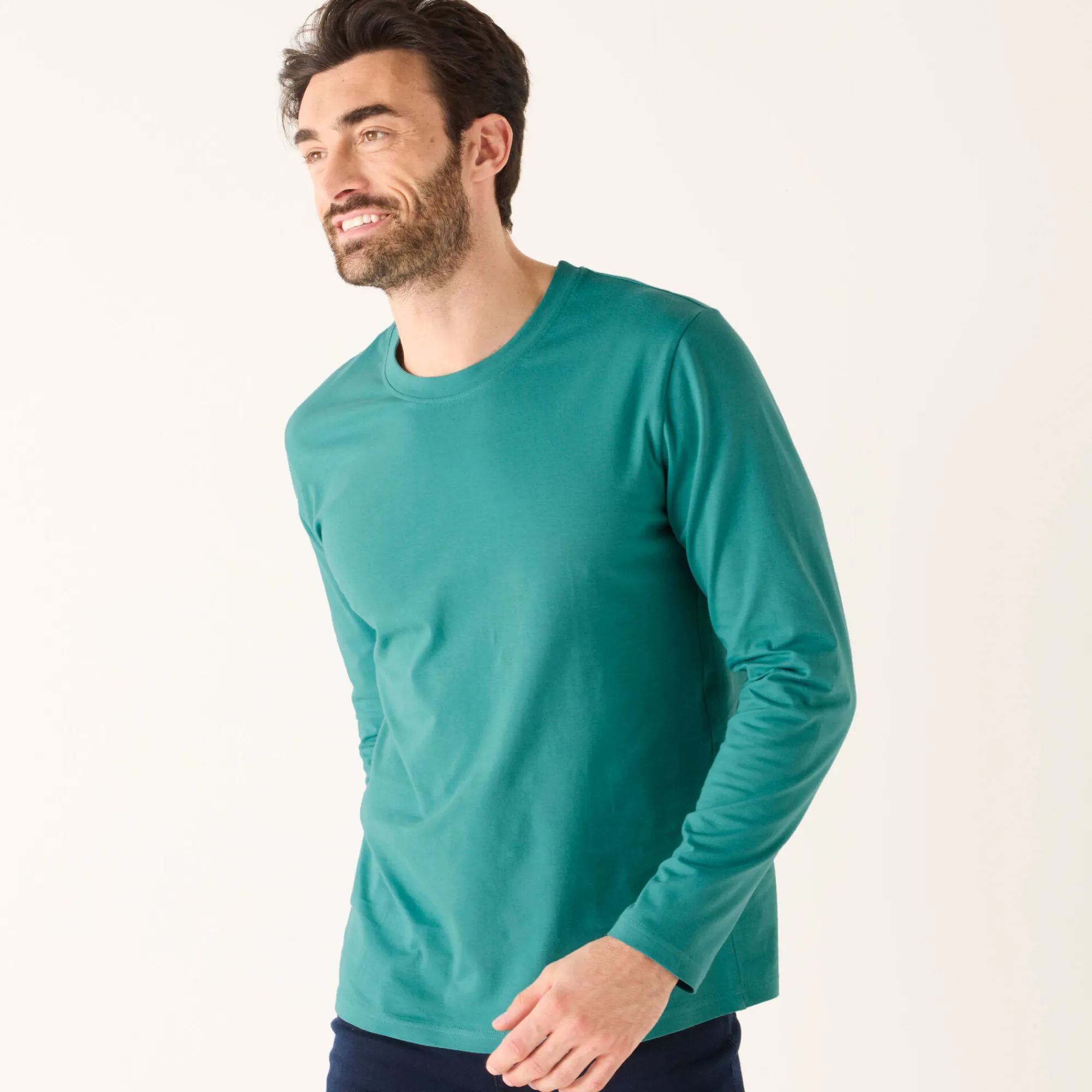 T-Shirt, Hemd En Polo<Blancheporte T-shirt met ronde hals en lange mouwen - set van 3 aqua + groen + chiné beige