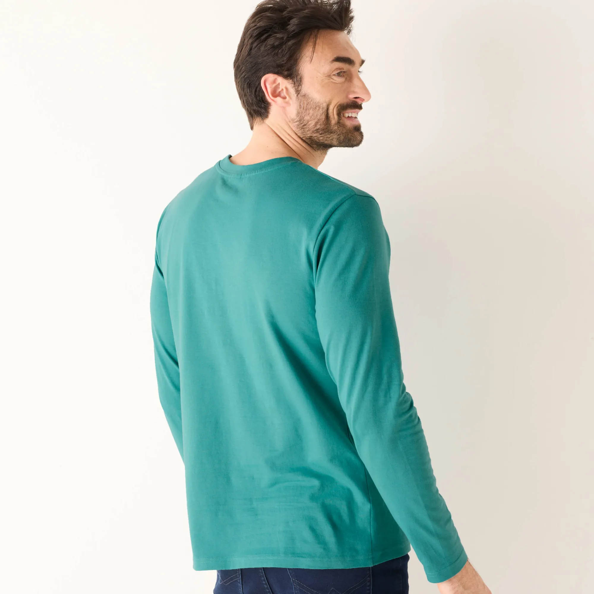 T-Shirt, Hemd En Polo<Blancheporte T-shirt met ronde hals en lange mouwen - set van 3 aqua + groen + chiné beige