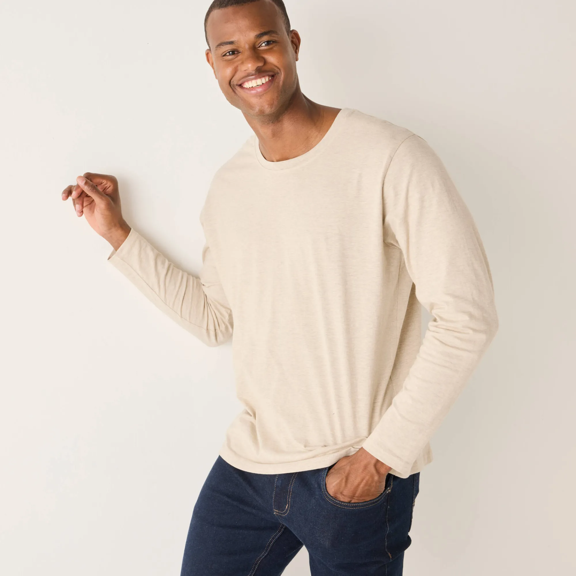 T-Shirt, Hemd En Polo<Blancheporte T-shirt met ronde hals en lange mouwen - set van 3 aqua + groen + chiné beige