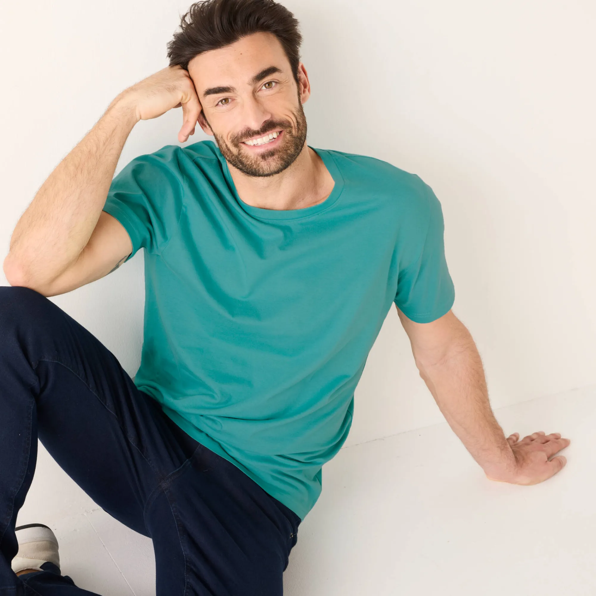T-Shirt, Hemd En Polo<Blancheporte T-shirt met ronde hals en korte mouwen - set van 3 aqua + groen + chiné beige