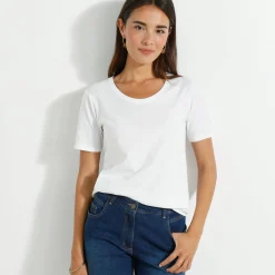 T-Shirt En Topje<Blancheporte T-shirt met ronde hals en korte mouwen wit