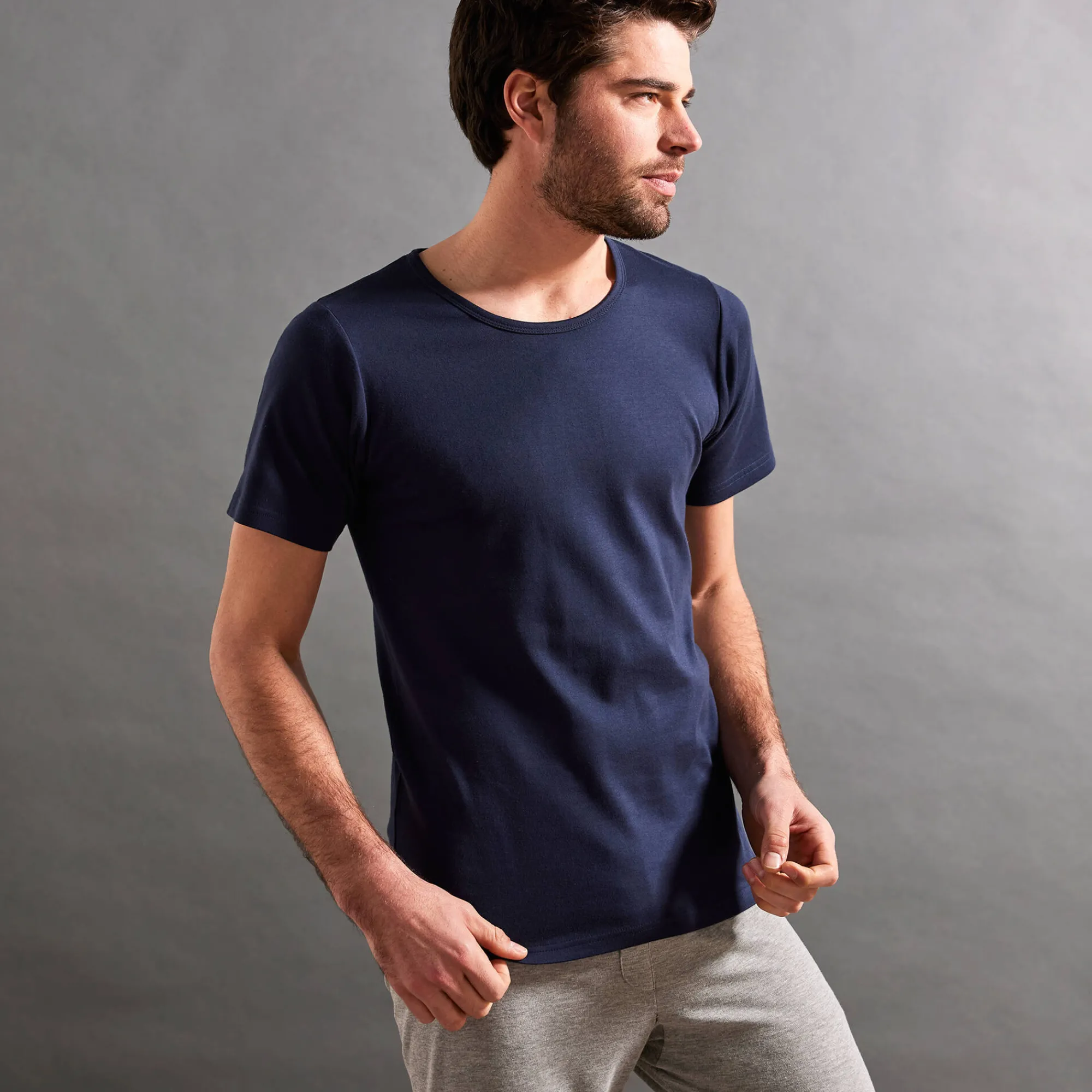 Ondergoed<Thermoperle T-shirt met ronde hals en korte mouwen in katoen - herenondergoed, set van 2 marine