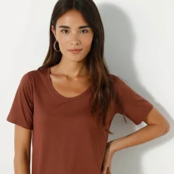 T-Shirt En Topje<Blancheporte T-shirt met ronde hals en korte mouwen chocolade