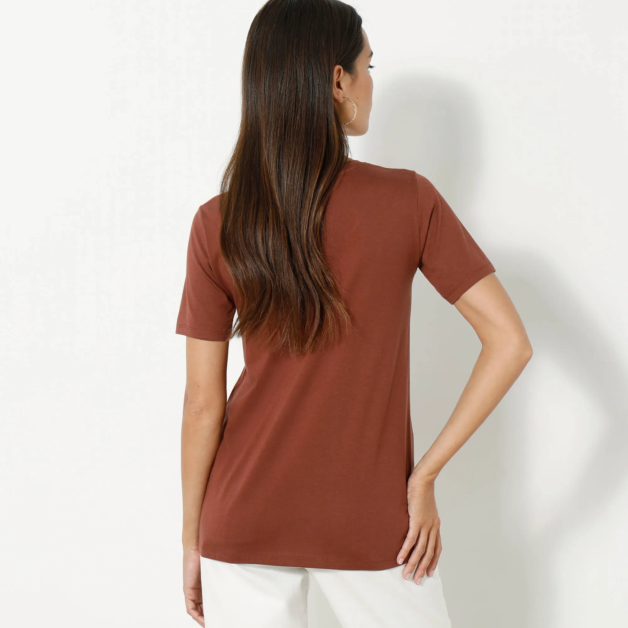 T-Shirt En Topje<Blancheporte T-shirt met ronde hals en korte mouwen chocolade