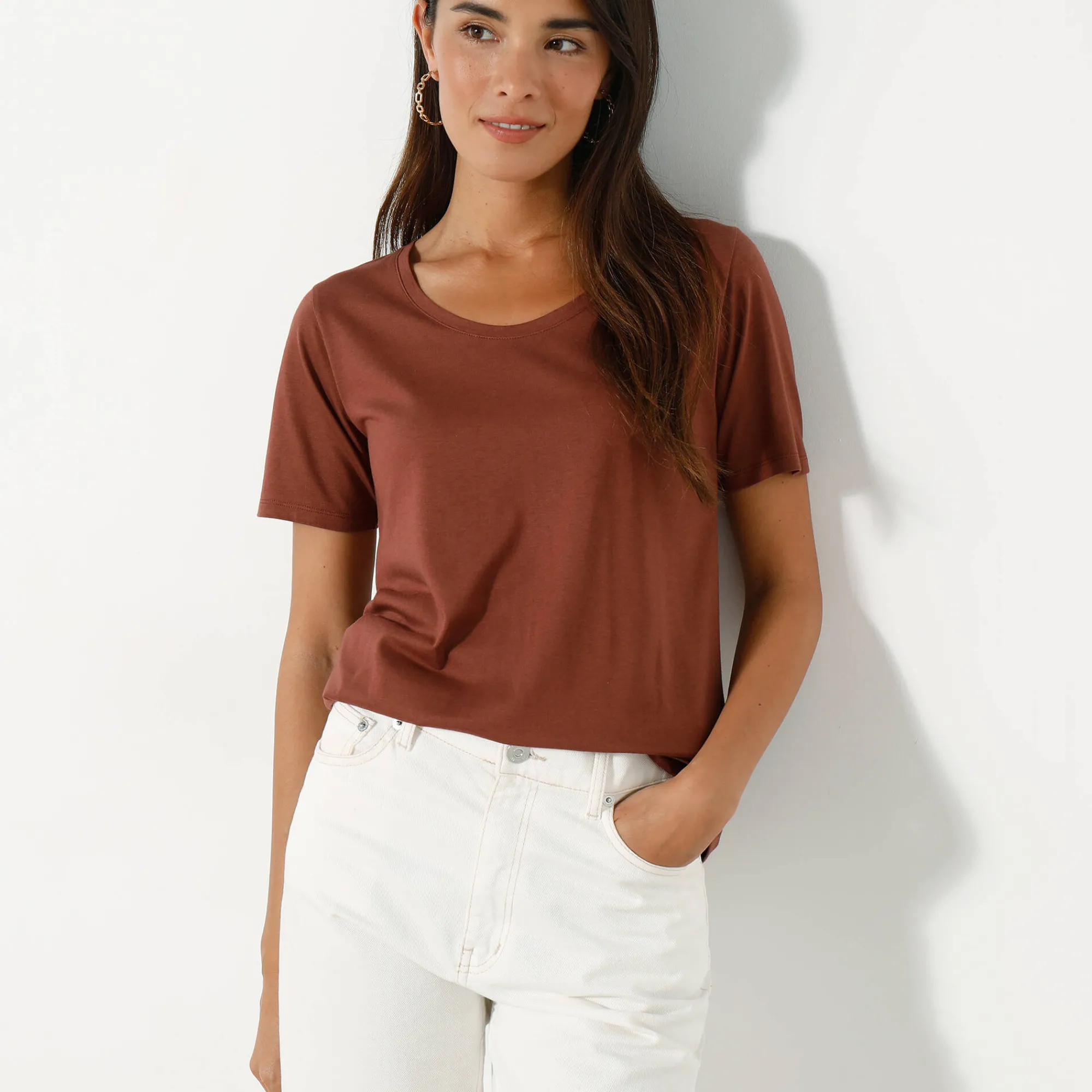 T-Shirt En Topje<Blancheporte T-shirt met ronde hals en korte mouwen chocolade