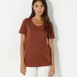 T-Shirt En Topje<Blancheporte T-shirt met ronde hals en korte mouwen chocolade