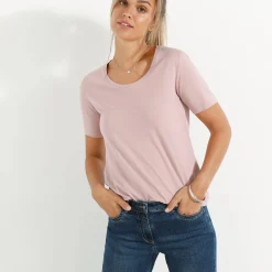 T-Shirt En Topje<Blancheporte T-shirt met ronde hals en korte mouwen parmaroze