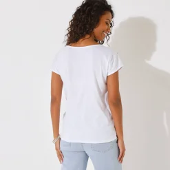 T-Shirt En Topje<Blancheporte T-shirt met ronde hals, goudkleurige vlinderprint wit