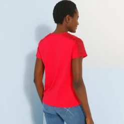 T-Shirt En Topje<Blancheporte T-shirt met ronde hals in kant framboos