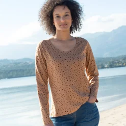 T-Shirt En Topje<Blancheporte T-shirt met stippenprint in biokatoen(**) hazelnootbruin