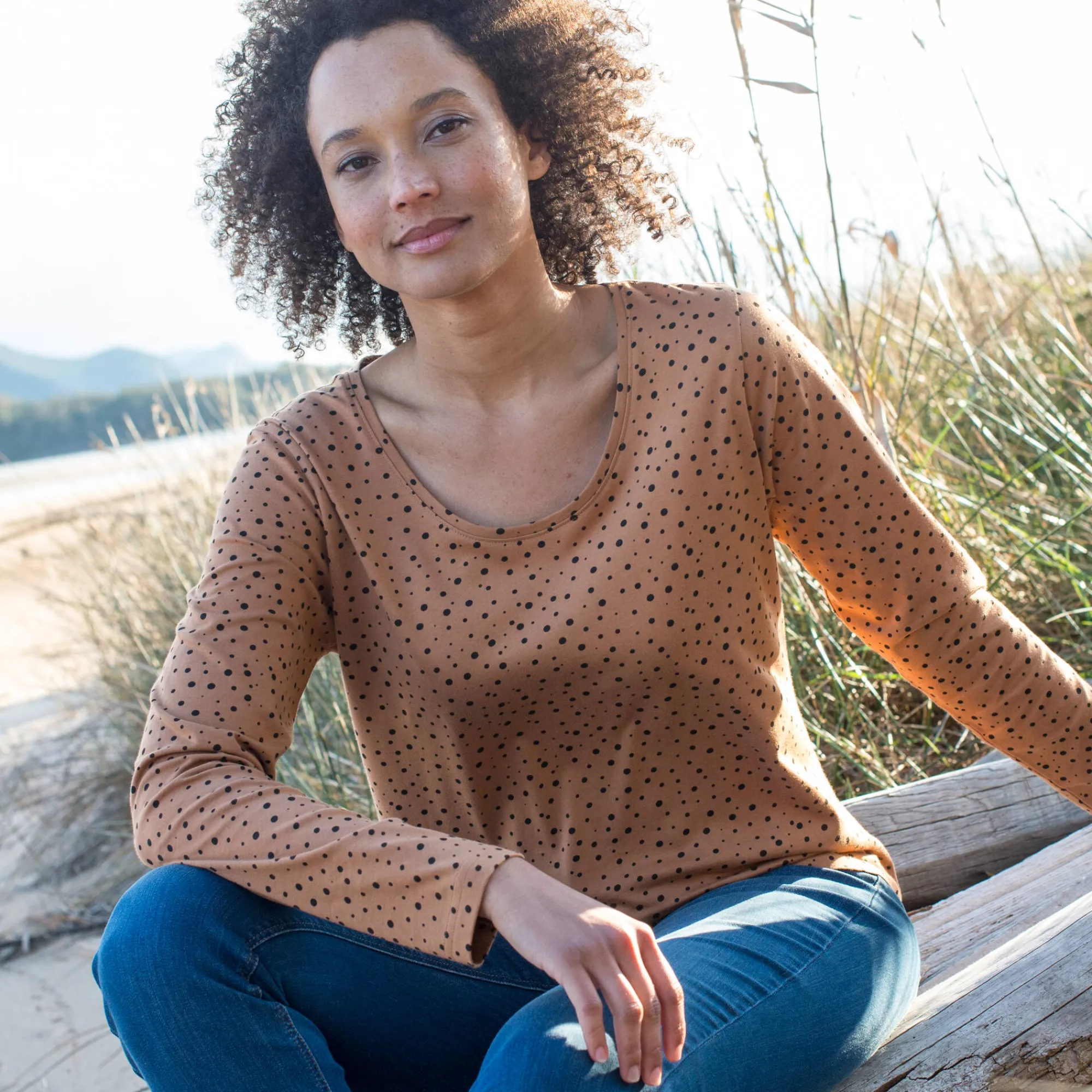 T-Shirt En Topje<Blancheporte T-shirt met stippenprint in biokatoen(**) hazelnootbruin
