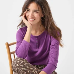 T-Shirt En Topje<Blancheporte T-shirt met Tunesische hals en lange mouwen paars