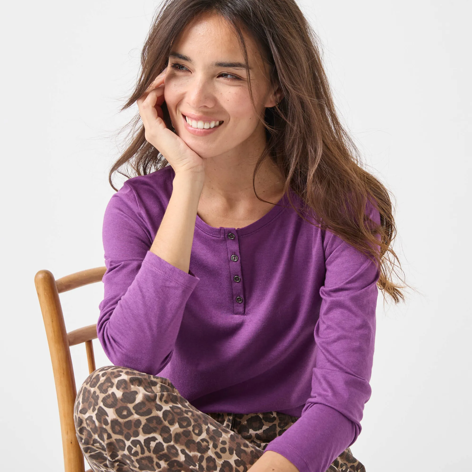 T-Shirt En Topje<Blancheporte T-shirt met Tunesische hals en lange mouwen paars