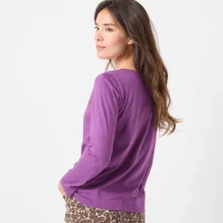 T-Shirt En Topje<Blancheporte T-shirt met Tunesische hals en lange mouwen paars