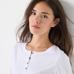 T-Shirt En Topje<Blancheporte T-shirt met Tunesische hals en lange mouwen wit