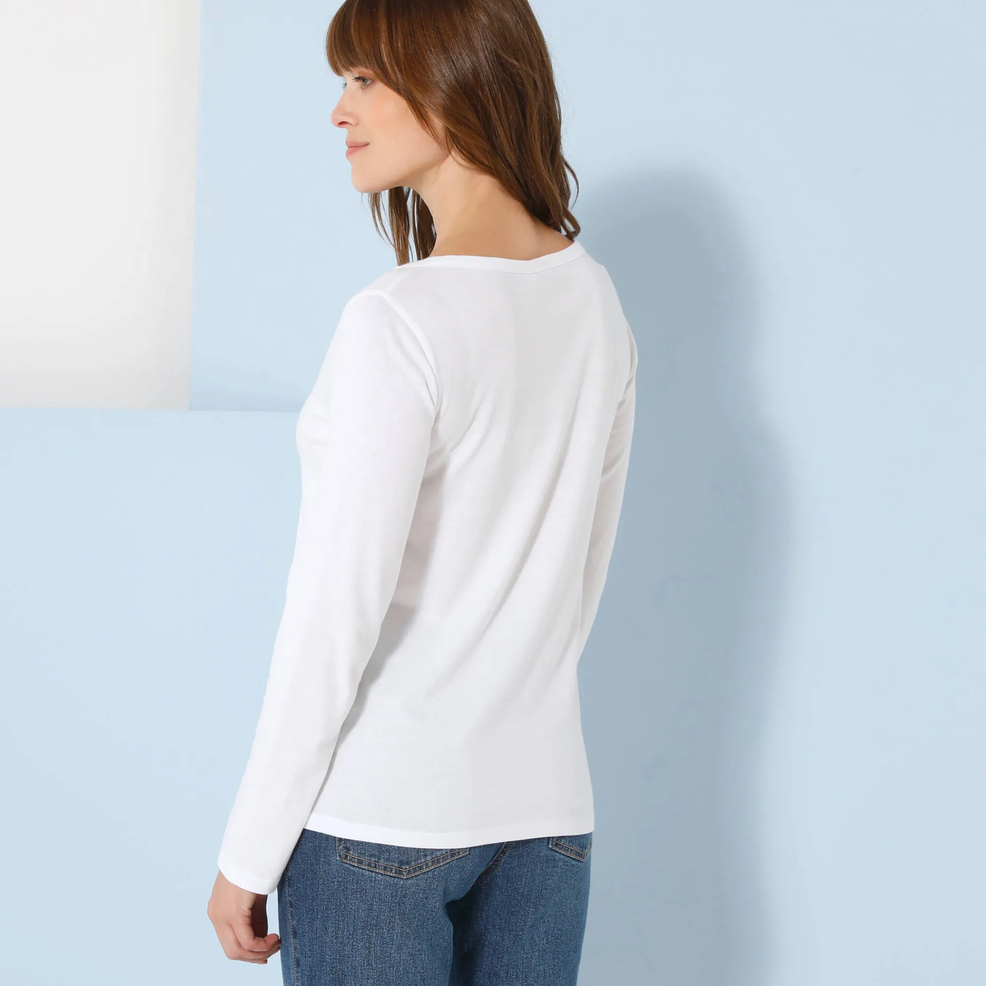 T-Shirt En Topje<Blancheporte T-shirt met Tunesische hals en lange mouwen, effen wit