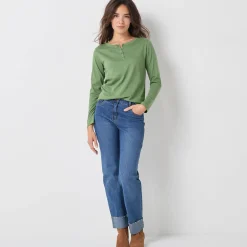T-Shirt En Topje<Blancheporte T-shirt met Tunesische hals en lange mouwen mosgroen