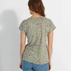 T-Shirt En Topje<Blancheporte T-shirt met Tunesische hals en korte mouwen, bedrukt kaki