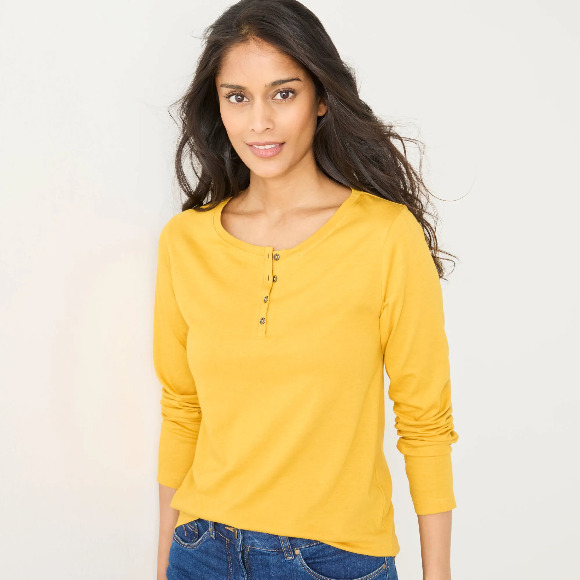 T-Shirt En Topje<Blancheporte T-shirt met Tunesische hals en lange mouwen kerrie