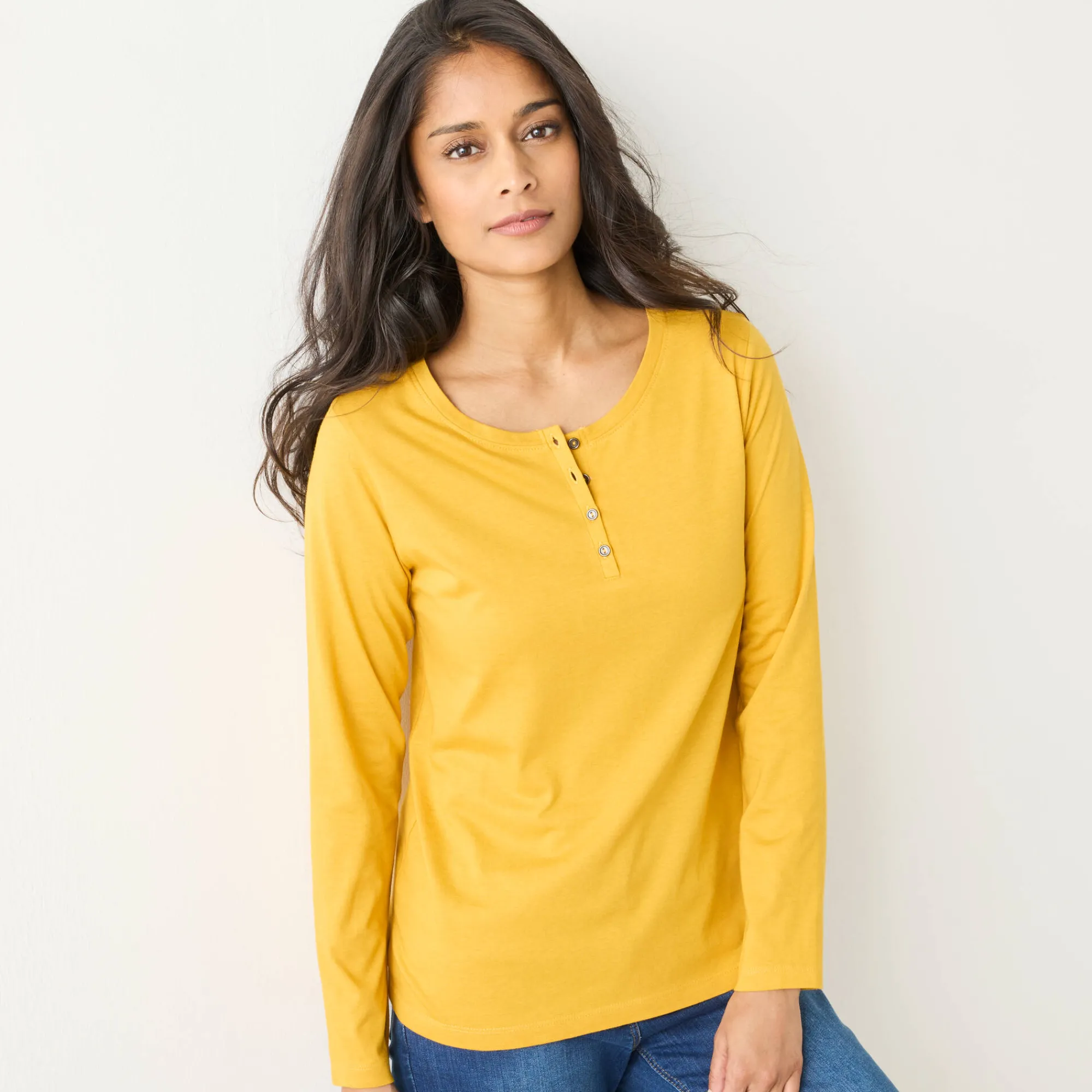 T-Shirt En Topje<Blancheporte T-shirt met Tunesische hals en lange mouwen kerrie