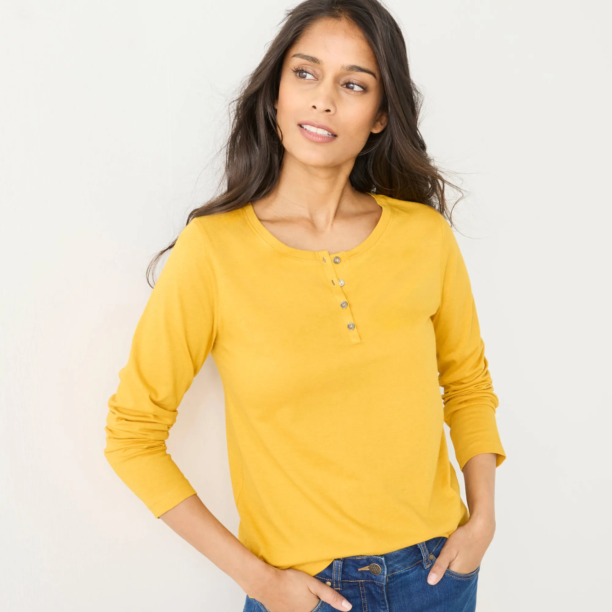 T-Shirt En Topje<Blancheporte T-shirt met Tunesische hals en lange mouwen kerrie