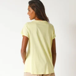 T-Shirt En Topje<Blancheporte T-shirt met Tunesische hals en broderie anglaise geel