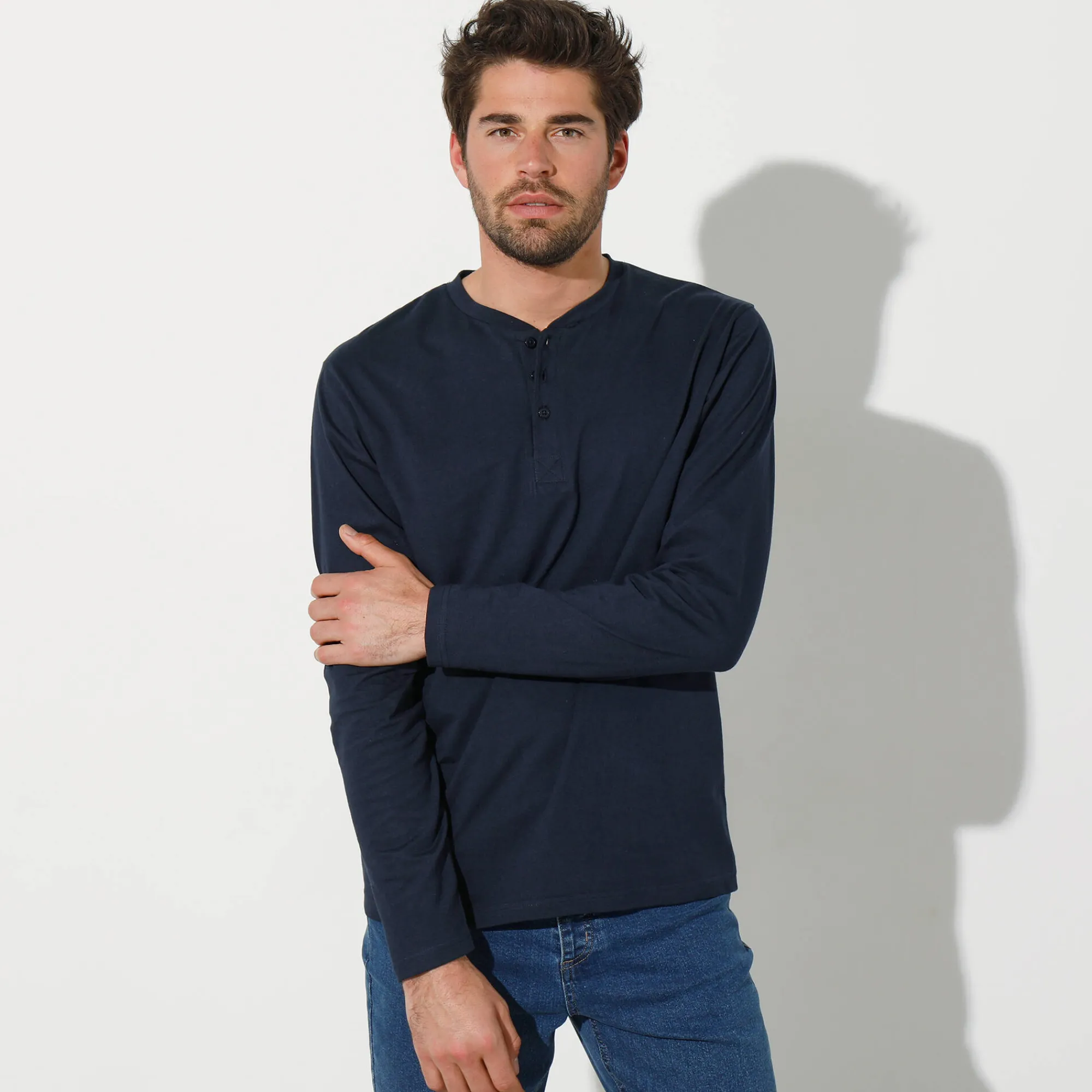 T-Shirt, Hemd En Polo<Blancheporte T-shirt met Tunesische hals en lange mouwen marine