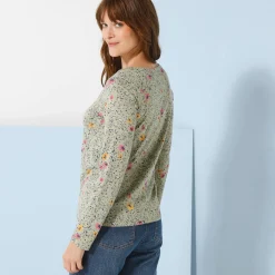 T-Shirt En Topje<Blancheporte T-shirt met Tunesische hals en lange mouwen, bedrukt kaki