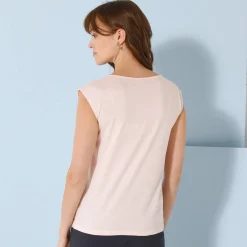 T-Shirt En Topje<Blancheporte T-shirt met V-hals en fantasieknopen poederroze